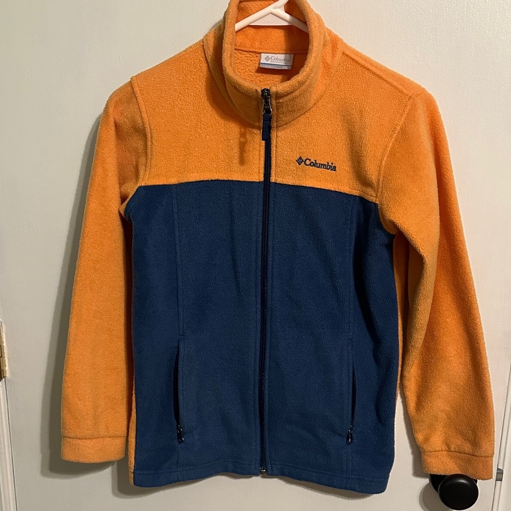 0201 Youth boys Columbia Two-Tone Orange and Blue Fleece Jacket size medium